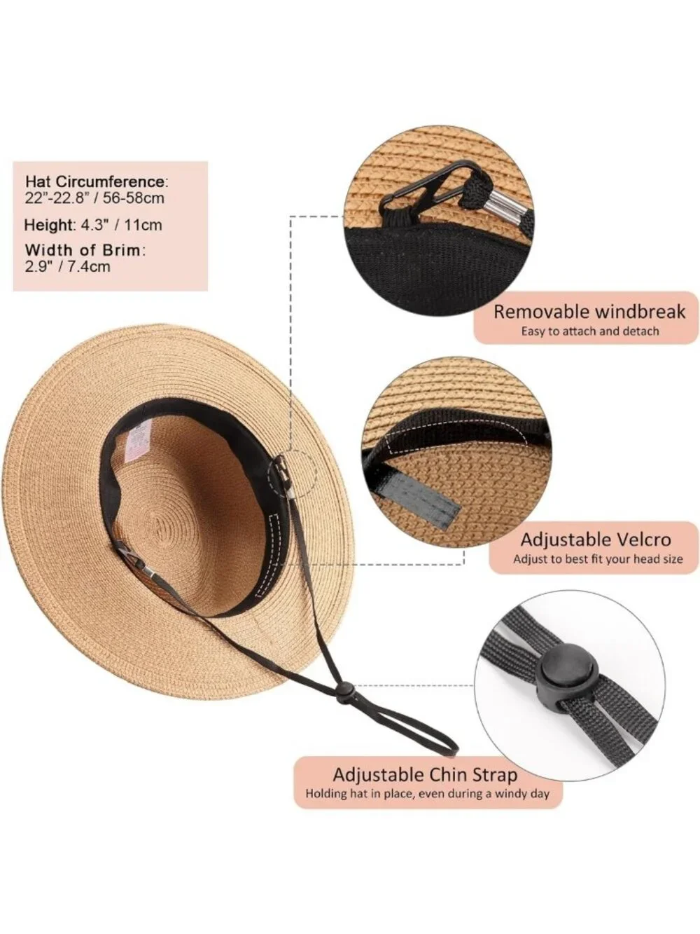 Wide Brim Straw Panama Hat for Women - Travel Fedora, Beach Sun Hat, UPF 50